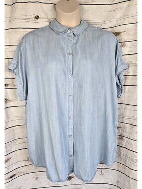 Soft Surroundings Je Veux Light Blue Denim Tencel Top 2X Dolman Short Sleeve